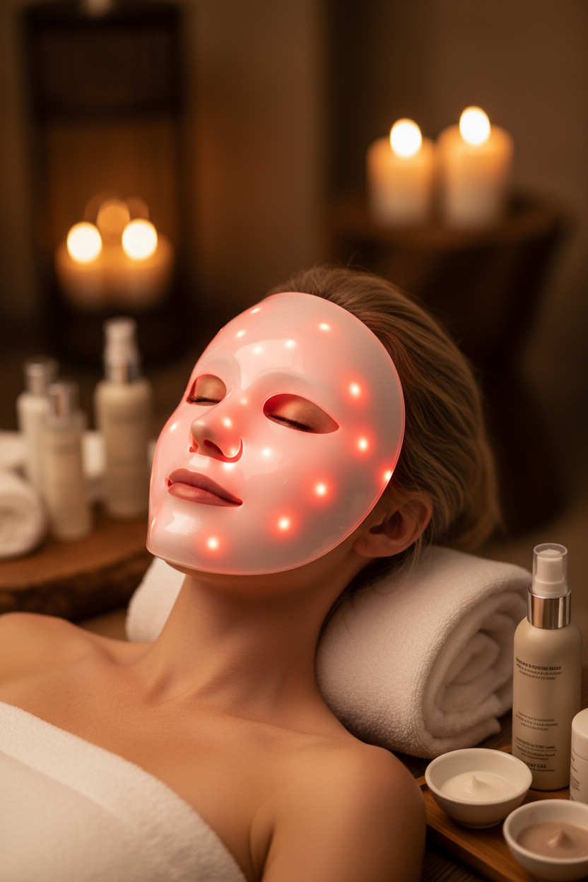 Máscara Facial LED para Tratamento, Máscara de Terapia de Luz Vermelha para Rosto, para Uso em Casa ou em Viagem