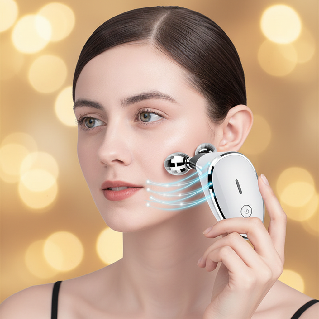 Mini Massageador Facial Elétrico Portátil de Microcorrente, Rolo de Massagem Muscular Elétrico com EMS para Lifting Facial