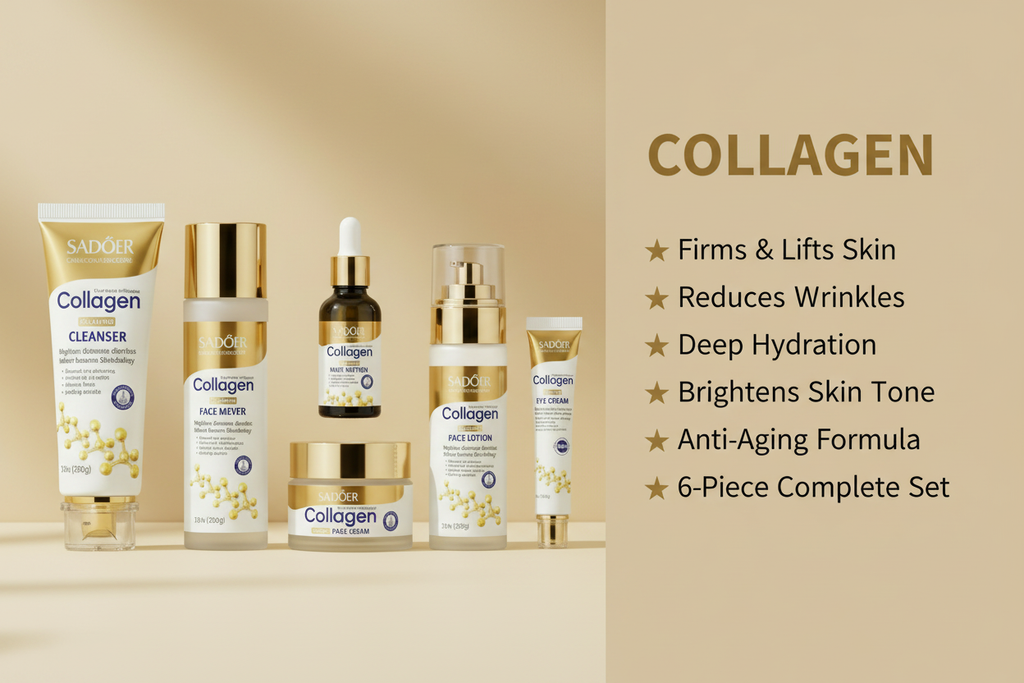 Kit Skincare Colágenio 6 Peças — Firmeza, Hidratação e Nutrição