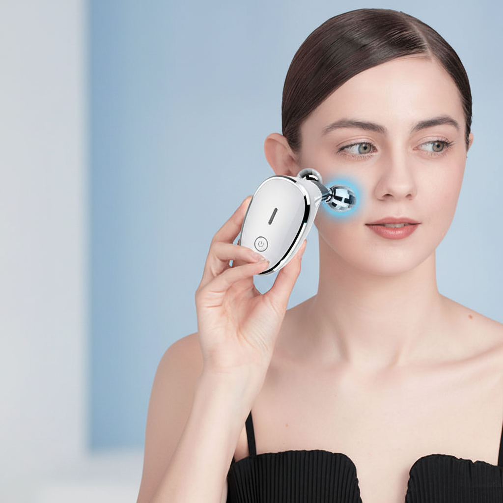 Mini Massageador Facial Elétrico Portátil de Microcorrente, Rolo de Massagem Muscular Elétrico com EMS para Lifting Facial