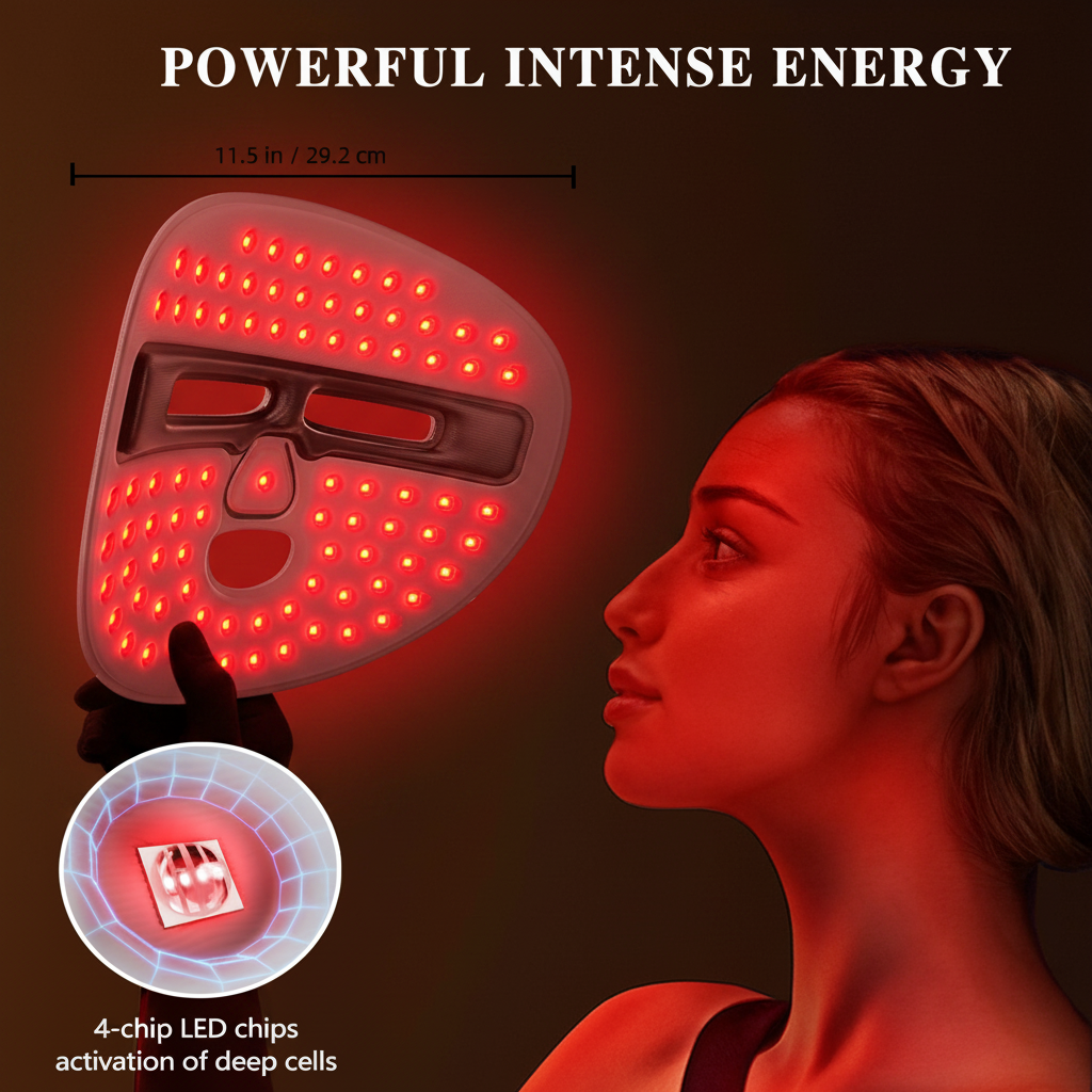Máscara Facial LED para Tratamento, Máscara de Terapia de Luz Vermelha para Rosto, para Uso em Casa ou em Viagem
