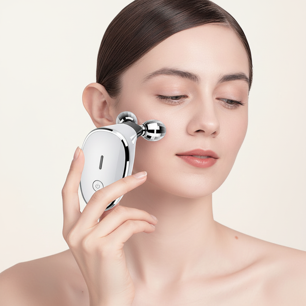 Mini Massageador Facial Elétrico Portátil de Microcorrente, Rolo de Massagem Muscular Elétrico com EMS para Lifting Facial